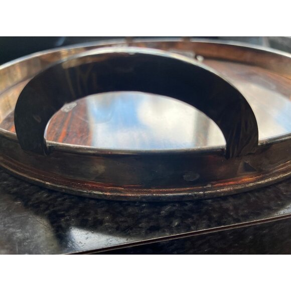 Vintage Serving Tray With Silver Plated Handles Hard Metal Base Wood Pattern - Picture 4 of 6